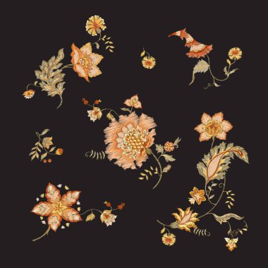 Retro stilize süs çiçekleri, vintage tarzı. 