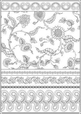 Çiçek ve kuş ile Hint etnik desen.