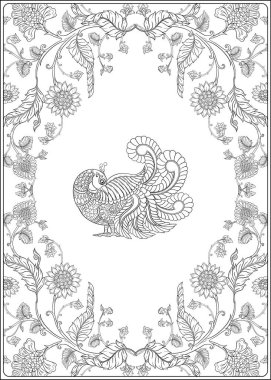 Indian ethnic pattern with flowers and bird. clipart