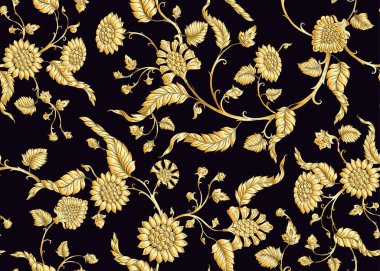 Çiçek ve kuş ile Hint etnik desen.