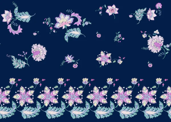 Broderie stylisée fleurs ornementales — Image vectorielle