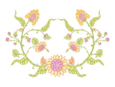 Çiçek ve kuş ile Hint etnik desen.