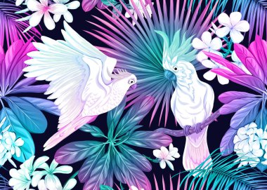 Dikişsiz desen, tropikal bitkiler ile arka plan