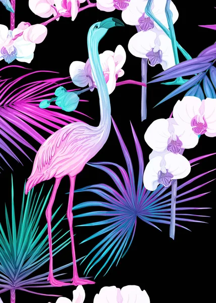热带植物、花卉、鸟类背景 — 图库矢量图片
