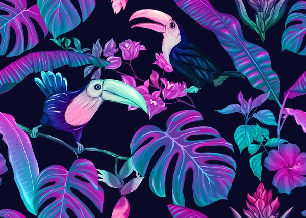 Patrón sin costuras, fondo con plantas tropicales — Vector de stock