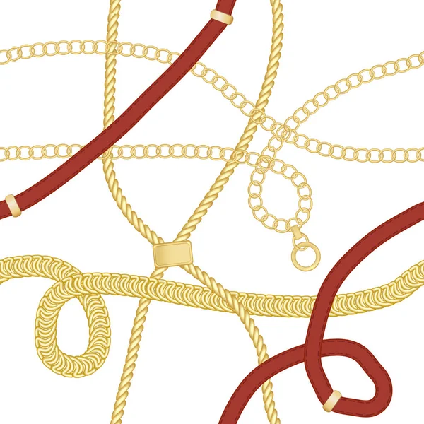 Altın zincirler ve kemerler dikişsiz desenler — Stok Vektör