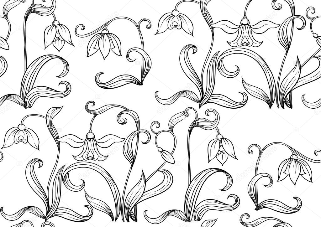 Galanthus, snowdrop, nivalis. Seamless pattern