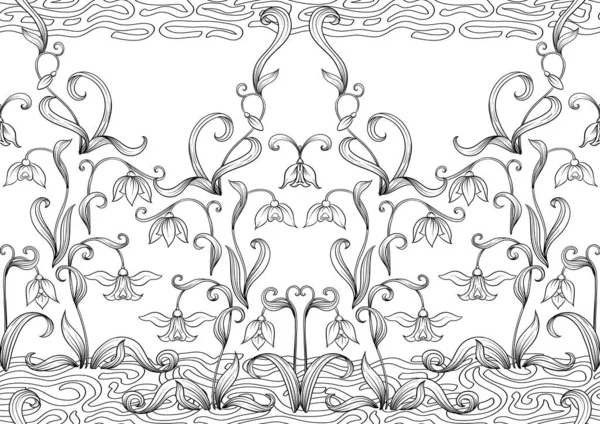Galanthus, snowdrop, nivalis. Seamless pattern — Stock Vector