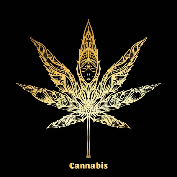 Cannabis daun dihiasi dengan pola modern asli. - Stok Vektor