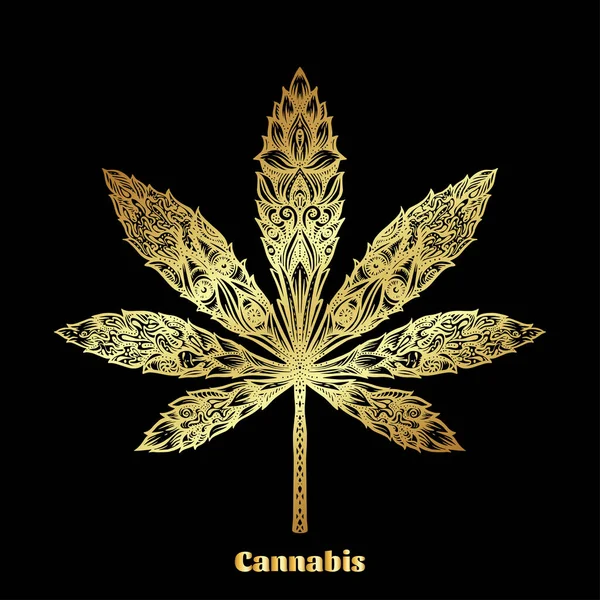 Cannabis-Blatt mit original modernem Muster verziert. — Stockvektor