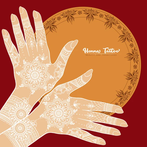 手部有印度传统的指甲花纹身. — 图库矢量图片