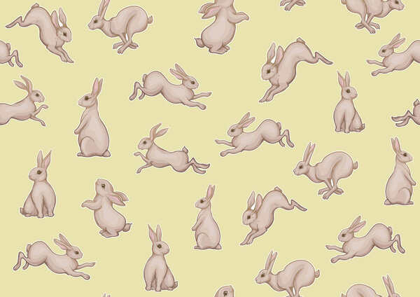 Бесшовный рисунок, фон с милыми кроликами, зайцами
.