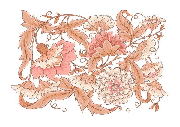 Фантазия цветы и птицы в ретро, винтажный народный стиль — стоковый вектор