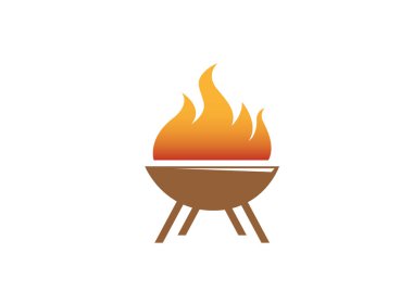 yangın logo vektör tasarımı ile barbekü ızgara, açık ateş kampı illüstrasyon