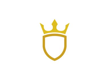 Beyaz arka planda izole edilmiş taç logolu kalkan 