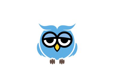 Karikatür mavi baykuş logosu beyaz arka plan üzerinde izole 