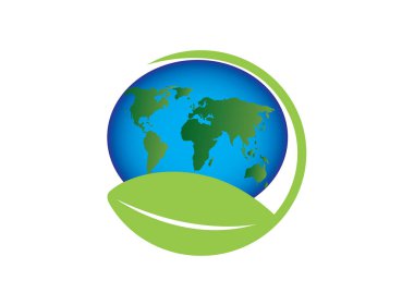 Yeşil yaprak beyaz arka plan üzerinde izole ile Dünya küresi