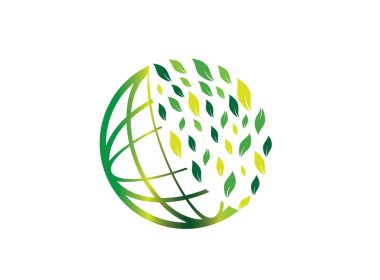 Beyaz arka plan üzerinde izole yeşil yaprakları ile Dünya küresi 