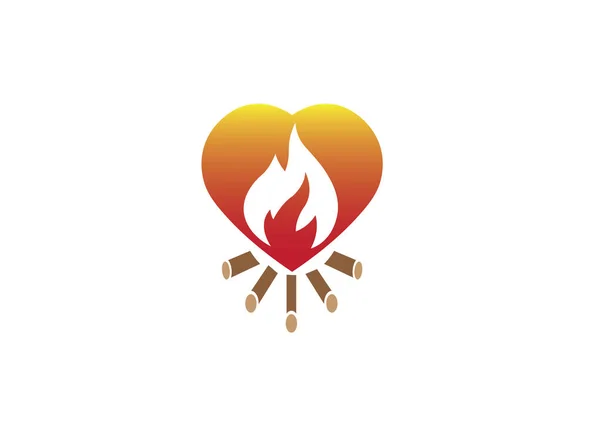 Bonfire Heart Logo Isolated White Background — Stock Vector