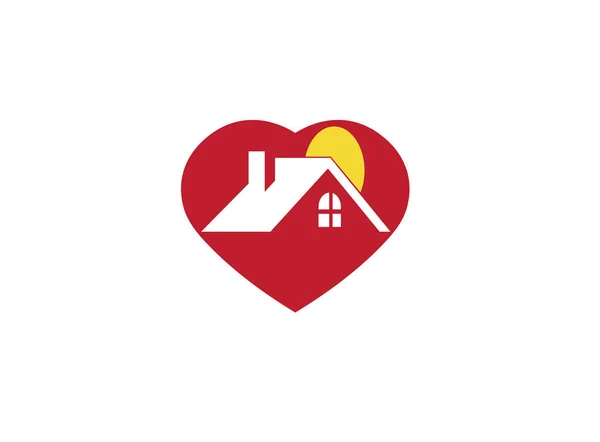 Silueta Casa Blanca Logotipo Del Corazón Rojo Sobre Fondo Blanco — Vector de stock