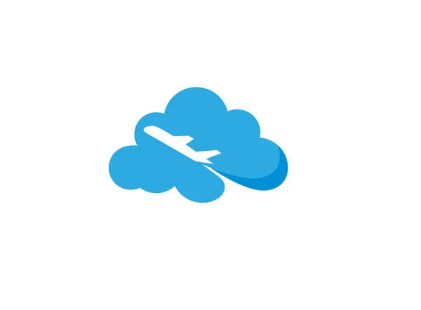 Nube Con Icono Simple Avión Aislado Sobre Fondo Blanco — Vector de stock