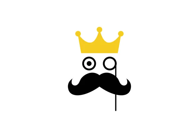 Moustache Dessin Animé Avec Logo Couronne Isolé Sur Fond Blanc — Image vectorielle