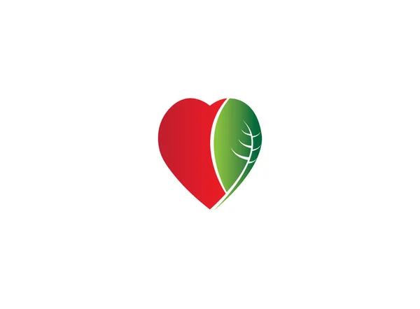 Καρδιά Πράσινο Φύλλο Λογότυπο Απομονώνεται Λευκό Φόντο — Διανυσματικό Αρχείο