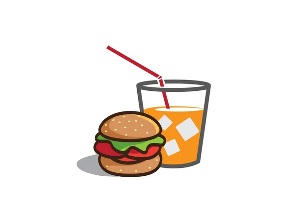 Burger Mit Orangensaft Einfaches Symbol Isoliert Auf Weißem Hintergrund — Stockvektor