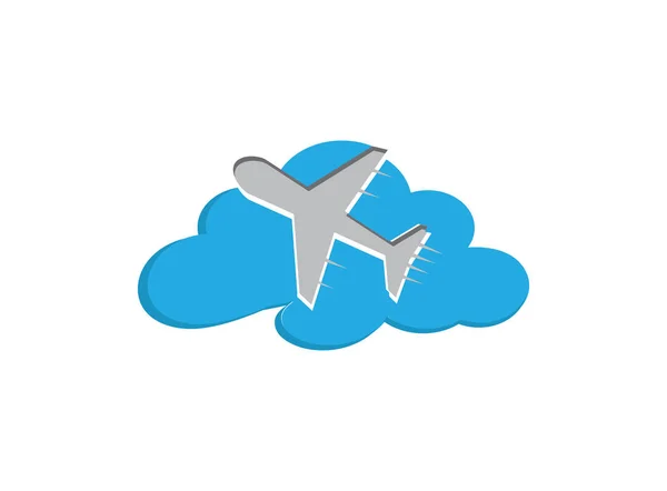 Nube Con Icono Simple Avión Aislado Sobre Fondo Blanco — Vector de stock