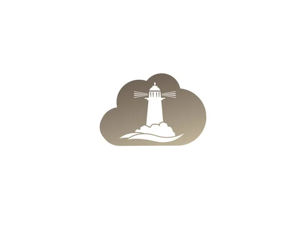 Leuchtturm Logo Auf Wolkenform Isoliert Auf Weißem Hintergrund — Stockvektor