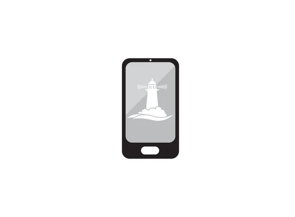 Logotipo Farol Smartphone Preto Isolado Fundo Branco — Vetor de Stock