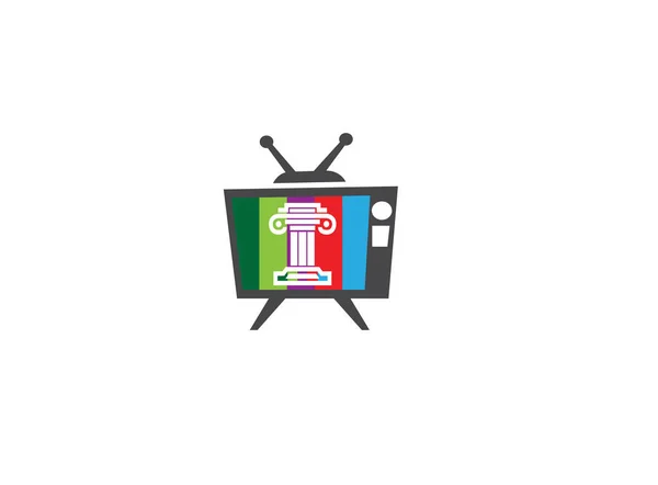 Logo Estructura Columna Griega Pantalla Televisión Colorida Aislada Sobre Fondo — Archivo Imágenes Vectoriales