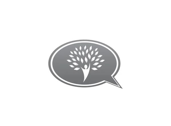 Silhueta Humana Com Logotipo Folhas Bolha Fala Fundo Branco — Vetor de Stock