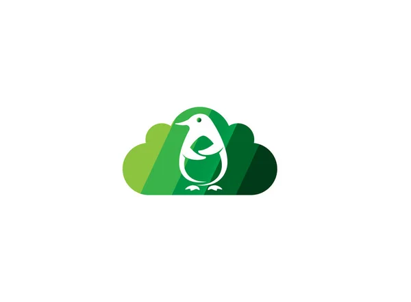 Logotipo Pinguim Nuvem Verde Isolado Fundo Branco — Vetor de Stock