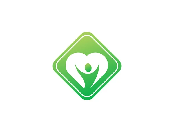 Wesoła Ludzka Sylwetka Logo Serca Kwadratowej Naklejce Białym Tle — Wektor stockowy