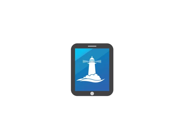 Lighthouse Logo Komputerze Typu Tablet Białym Tle — Wektor stockowy