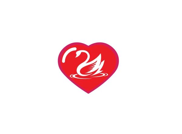 Λευκό Κύκνο Στο Λογότυπο Της Καρδιάς Λευκό Φόντο — Διανυσματικό Αρχείο