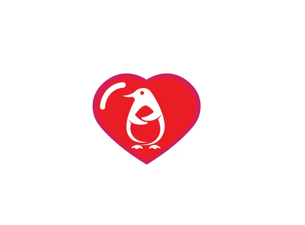 Πιγκουίνος Σιλουέτα Στο Λογότυπο Της Καρδιάς Λευκό Φόντο — Διανυσματικό Αρχείο