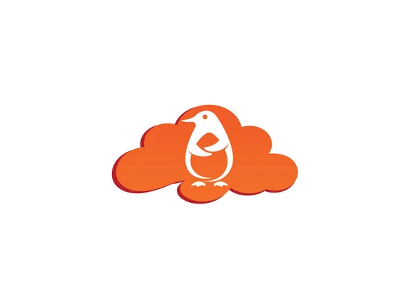 Logotipo Del Pingüino Nube Naranja Aislado Sobre Fondo Blanco — Vector de stock