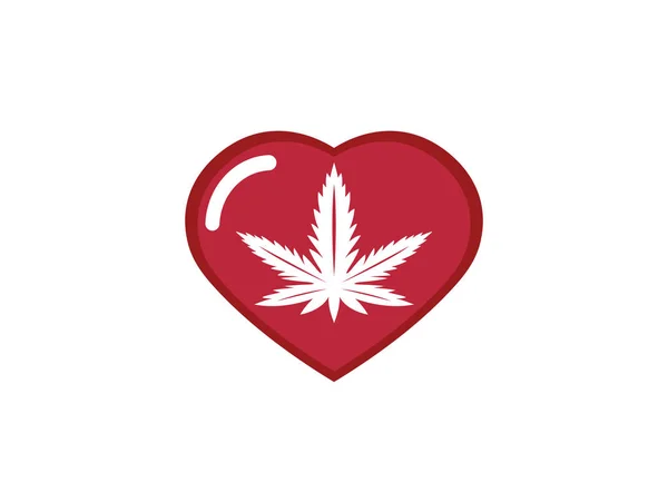 Foglia Cannabis Nel Logo Del Cuore Sfondo Bianco — Vettoriale Stock