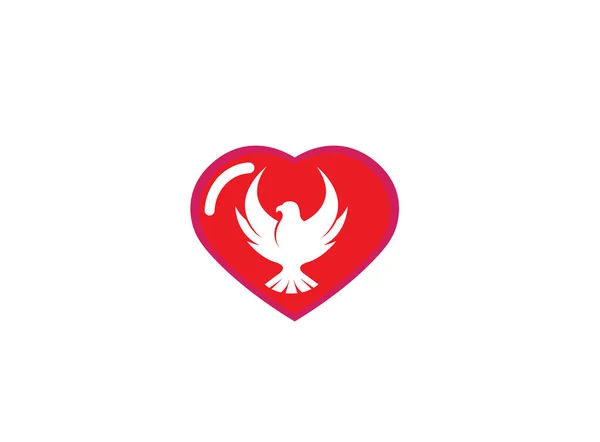 Λευκό Γεράκι Σιλουέτα Στο Λογότυπο Της Καρδιάς Λευκό Φόντο — Διανυσματικό Αρχείο