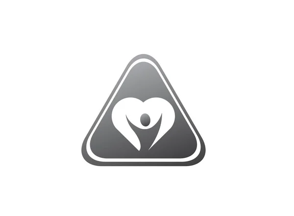 Beyaz Arka Plan Üzerinde Izole Gri Üçgen Üzerinde Kalp Logosu — Stok Vektör