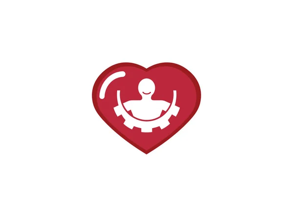 Beyaz Arka Plan Üzerinde Kalp Logosu Dişli Ile Insan Silueti — Stok Vektör