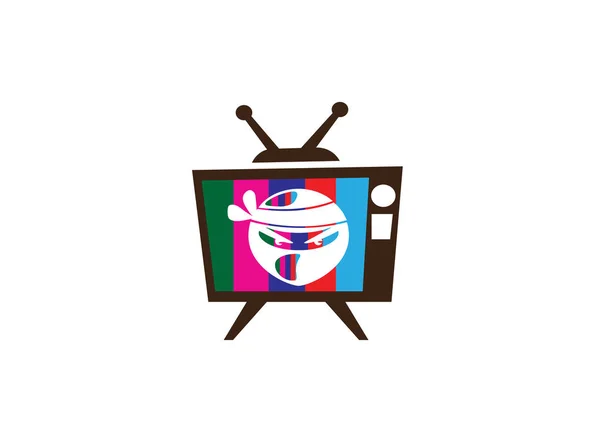 Logotipo Silueta Cabeza Ninja Pantalla Televisión Aislada Sobre Fondo Blanco — Archivo Imágenes Vectoriales