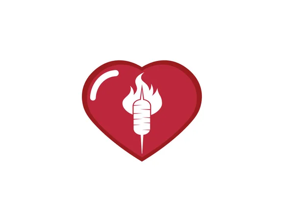 Brennen Grill Herz Logo Auf Weißem Hintergrund — Stockvektor