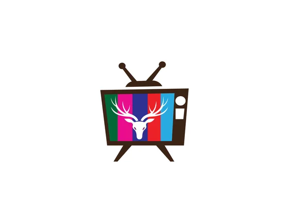 Logotipo Ciervo Con Cuernos Pantalla Televisión Aislado Sobre Fondo Blanco — Archivo Imágenes Vectoriales