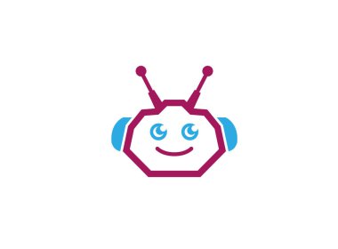 Beyaz arka planda izole gülümseyen robot basit simgesi 