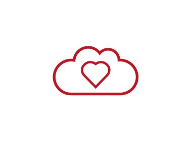 Beyaz arka planda kalp logolu bulut 
