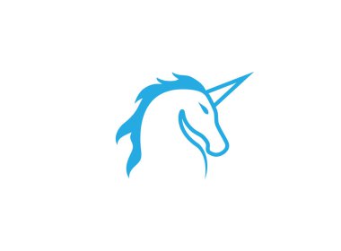 Beyaz arka planda mavi tek boynuzlu at logosu 