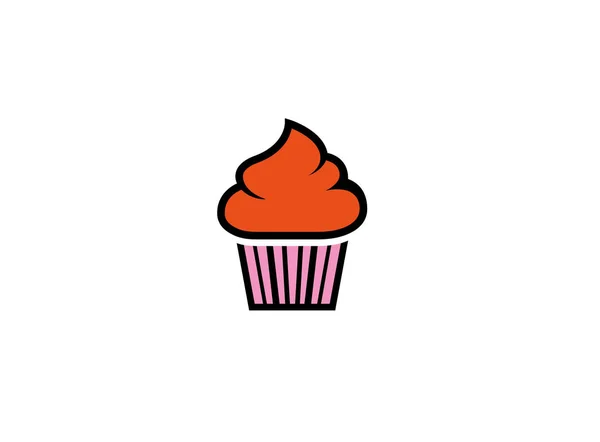 Söt Cupcake Enkel Ikon Isolerad Vit Bakgrund — Stock vektor